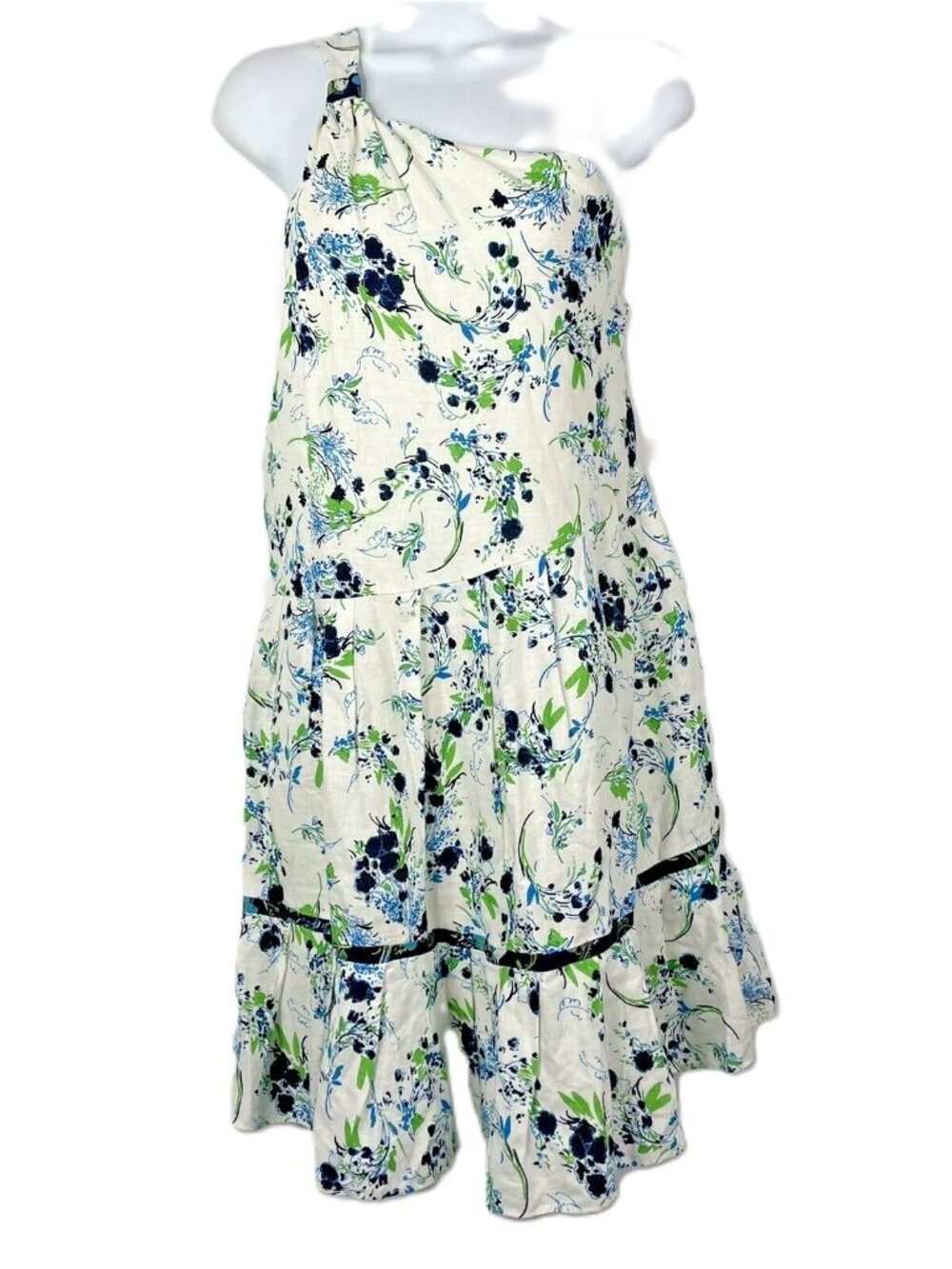 Free People All Mine One Shoulder Mini Dress Size M Floral Ivory Blue Combo